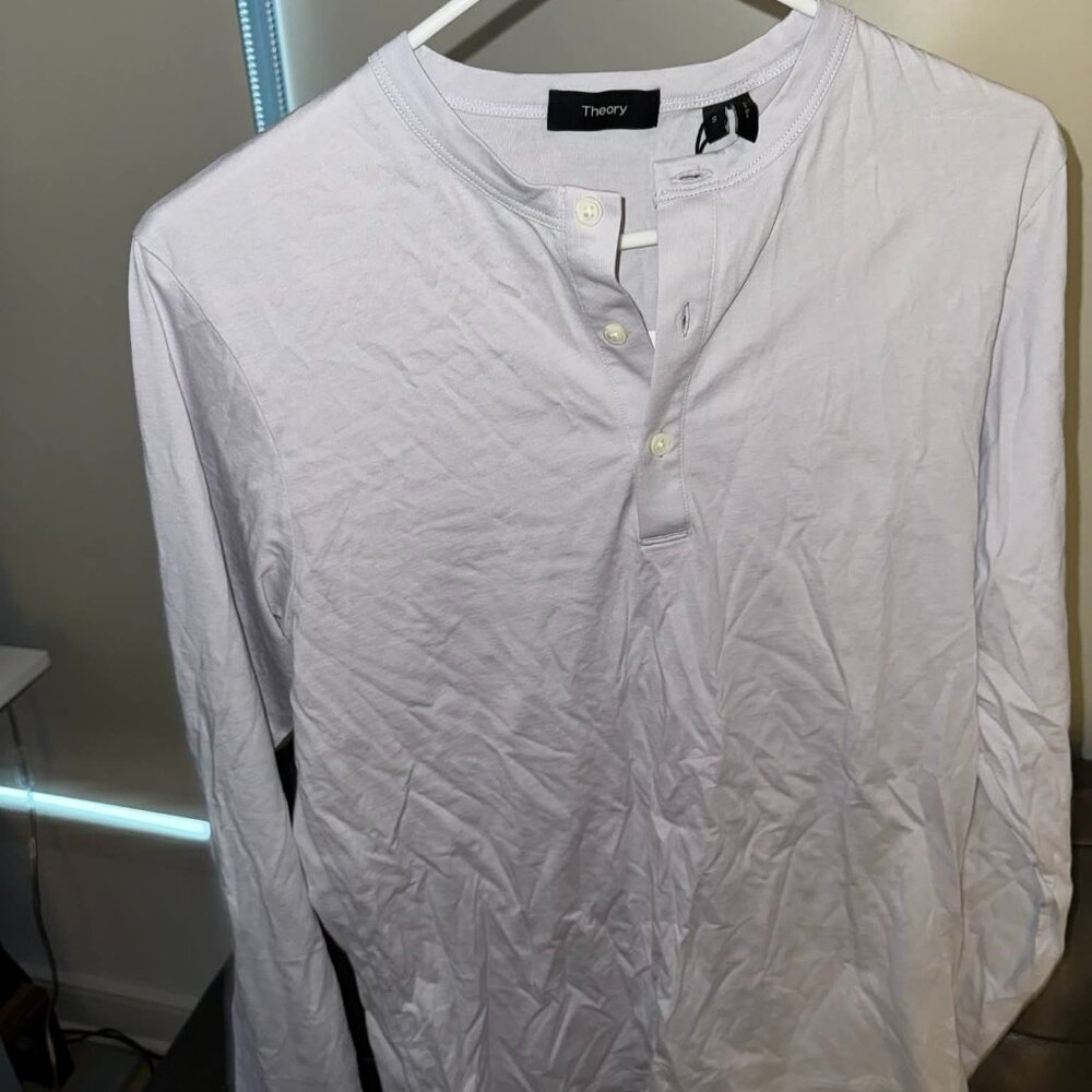 Men's Theory Long Sleeve Henley Shirt in White - S - 70% OFF (MSRP $95) - NWT